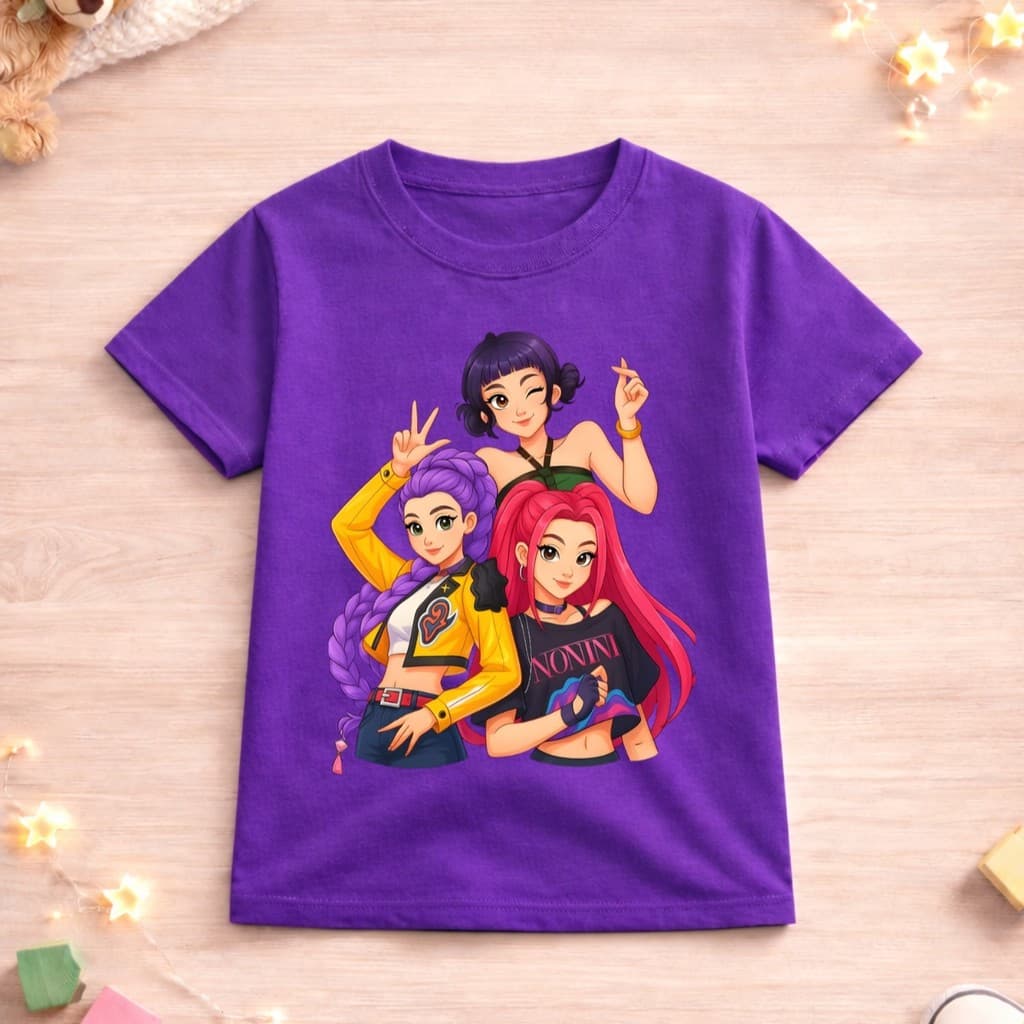 Camiseta Infantil Huntrix Kpop Guerreiras 100% Algodão Premium Várias Cores