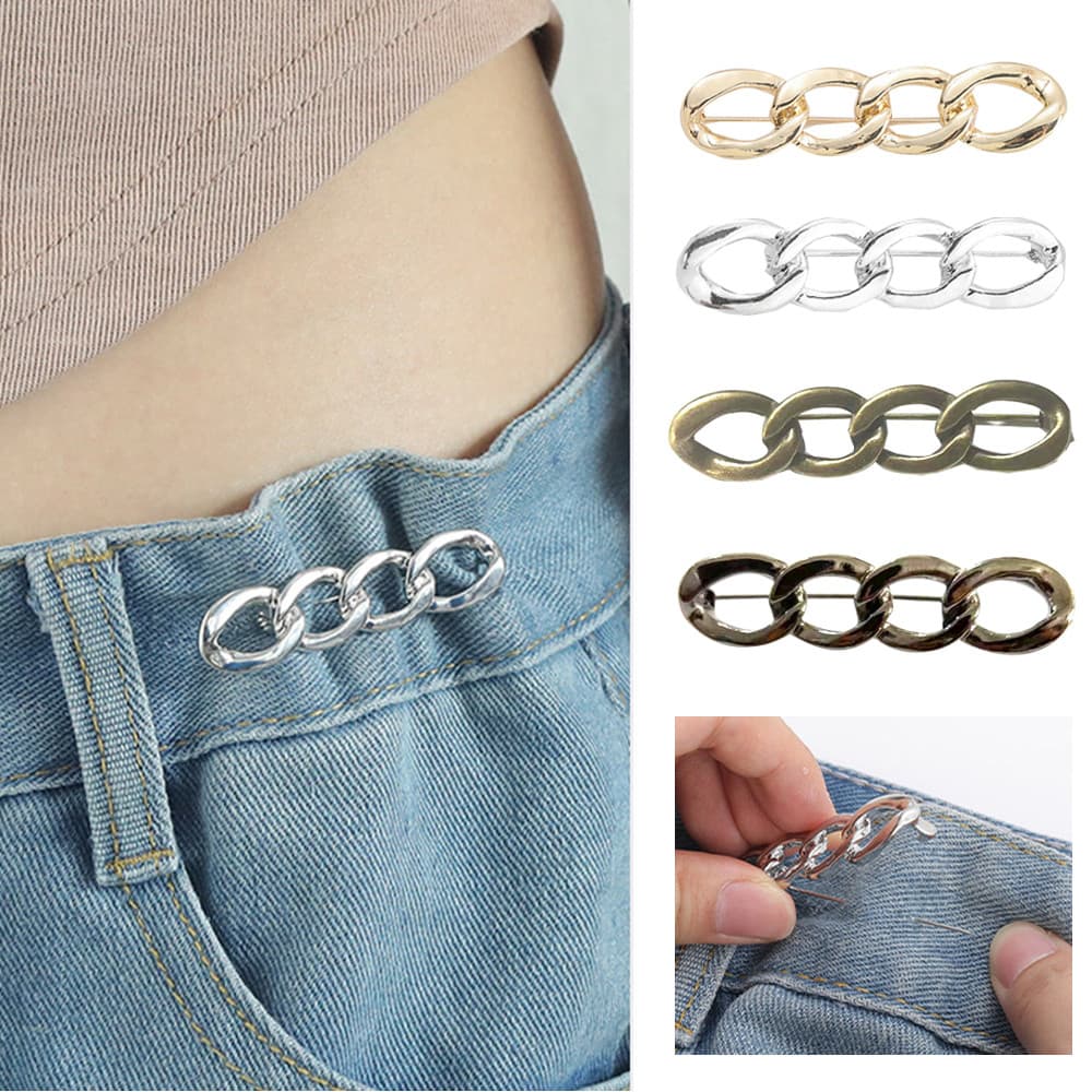 Broche Ajustador de Cintura Calça Jeans Corrente Metal Sem Costura Removível Redutor de Medidas Fashion Feminino Luxo