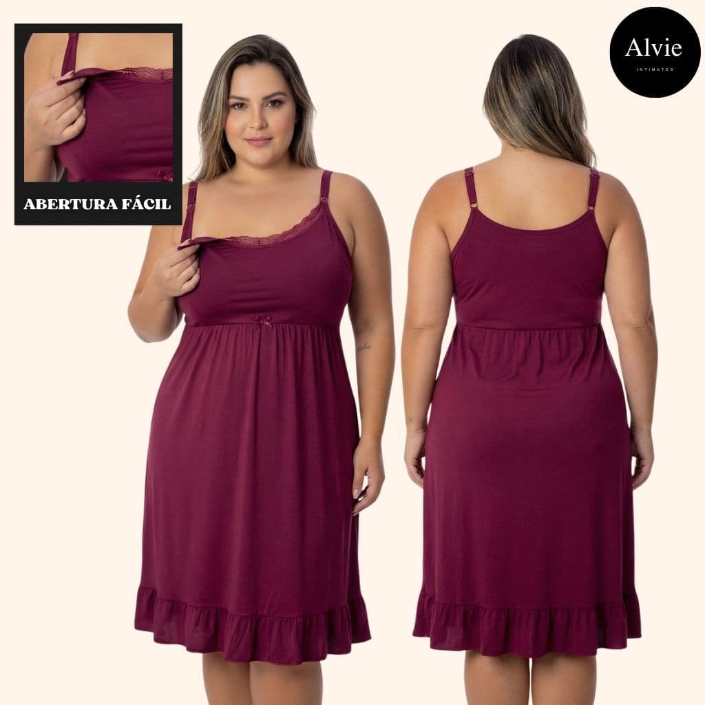 Camisola Plus Size Amamentação Microfibra Confortável Abertura Fácil com Click