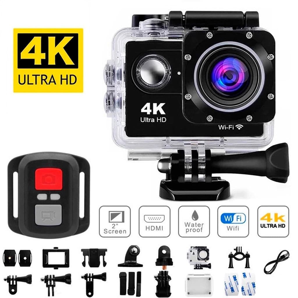 Câmera de ação 4K Ultra HD WiFi 30 metros à prova d'água com controle remoto