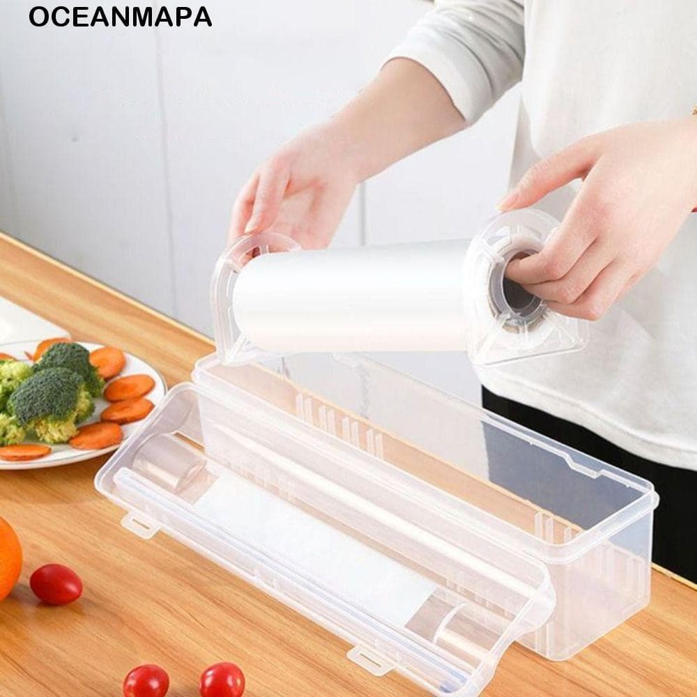 Cortador De Filme Aderente Oceanmap Ferramenta De Cozinha De Plástico Seguro Com Slides Caixa De Armazenamento De Envolt