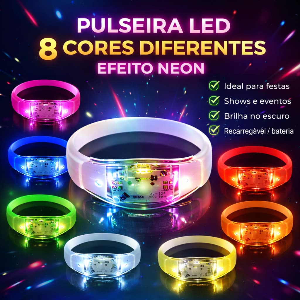 Pulseira De Led Ativa Bate Com A Batida Da Música Som Para Festas Casamentos Eventos