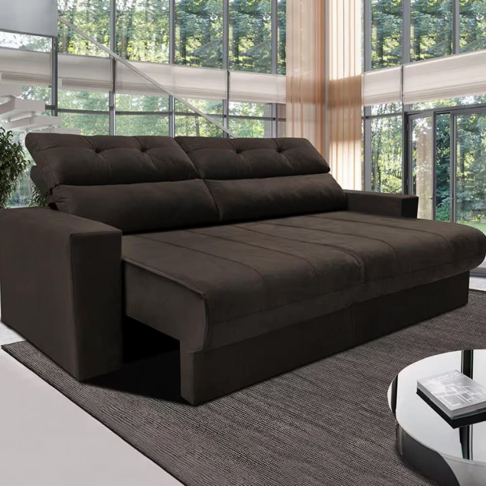 Sofá 3 lugares Cama inBox Clean com Assento Retrátil, Encosto Reclinável em Tecido Velusoft e 170cm de Largura