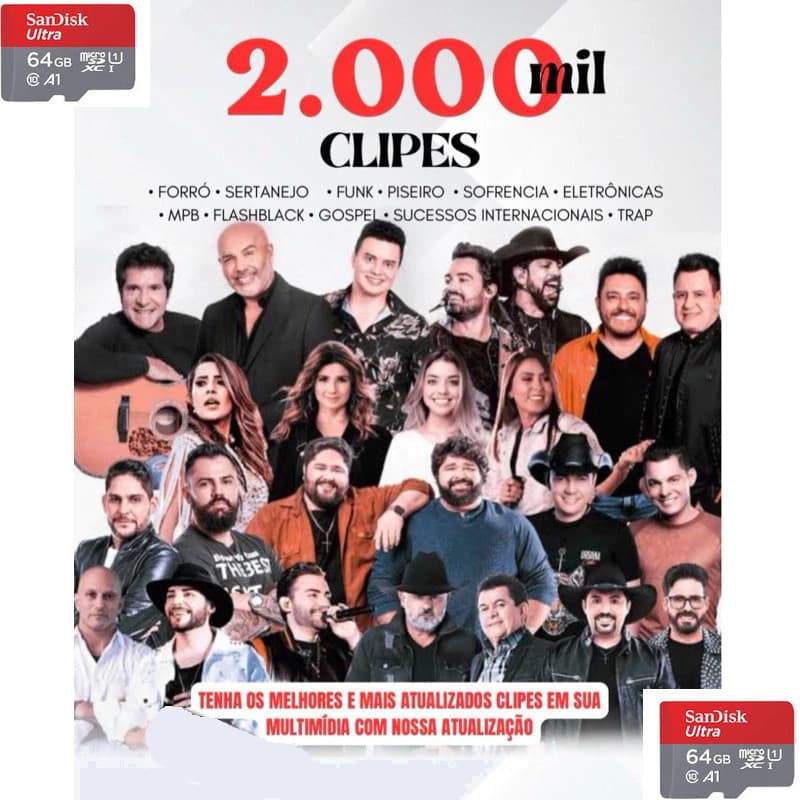 Cartão De Memória com 2.000 clipes multimídia tv