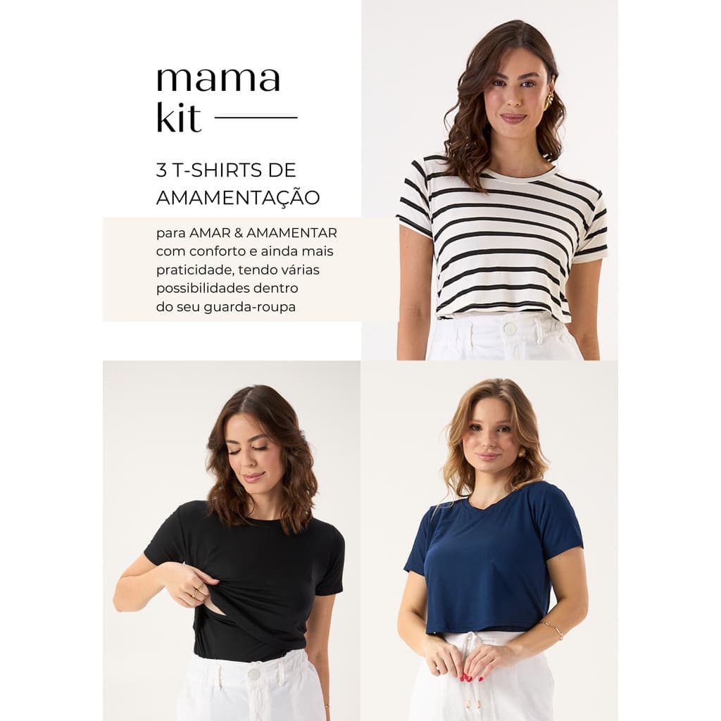 MAMAKIT | KIT 3 BLUSAS DE AMAMENTAÇÃO | PRETA • AZUL MARINHO • LISTRADA PRETA
