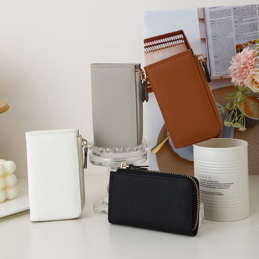 Capa Para Chave Com Zíper Em Couro PU | Carteiras Vários Ganchos E Compartimentos Cartões Organizador Doméstico Multifun