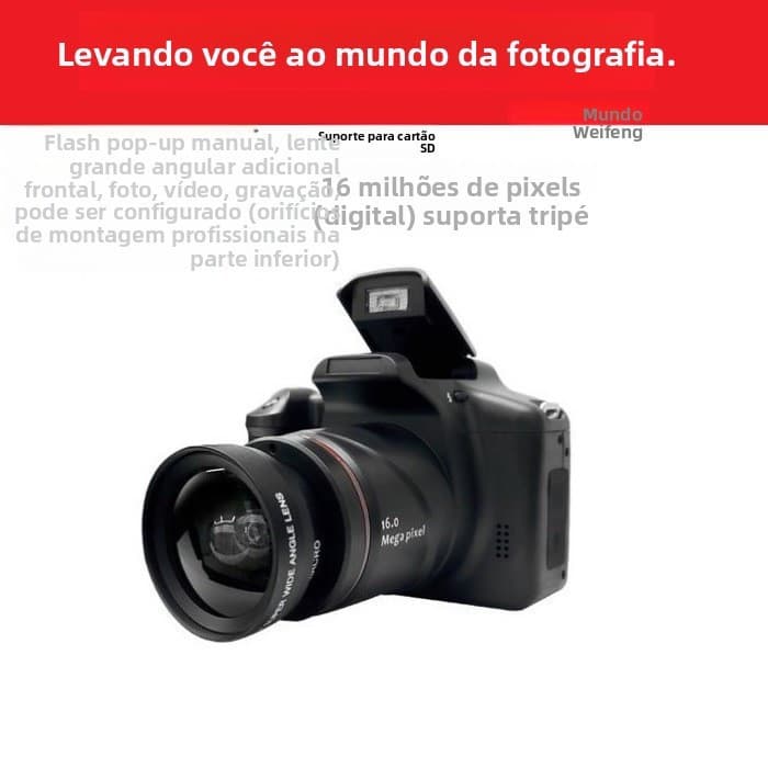 Câmera digital mais vendida, câmera SLR de amostra, câmera digital mirrorless de alta definição com teleobjetiva, alimen