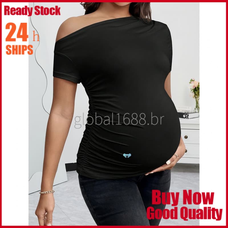 {EM ESTOQUE} Camiseta Elegante para Gestantes com Ombros Descobertos, Elástica e Confortável