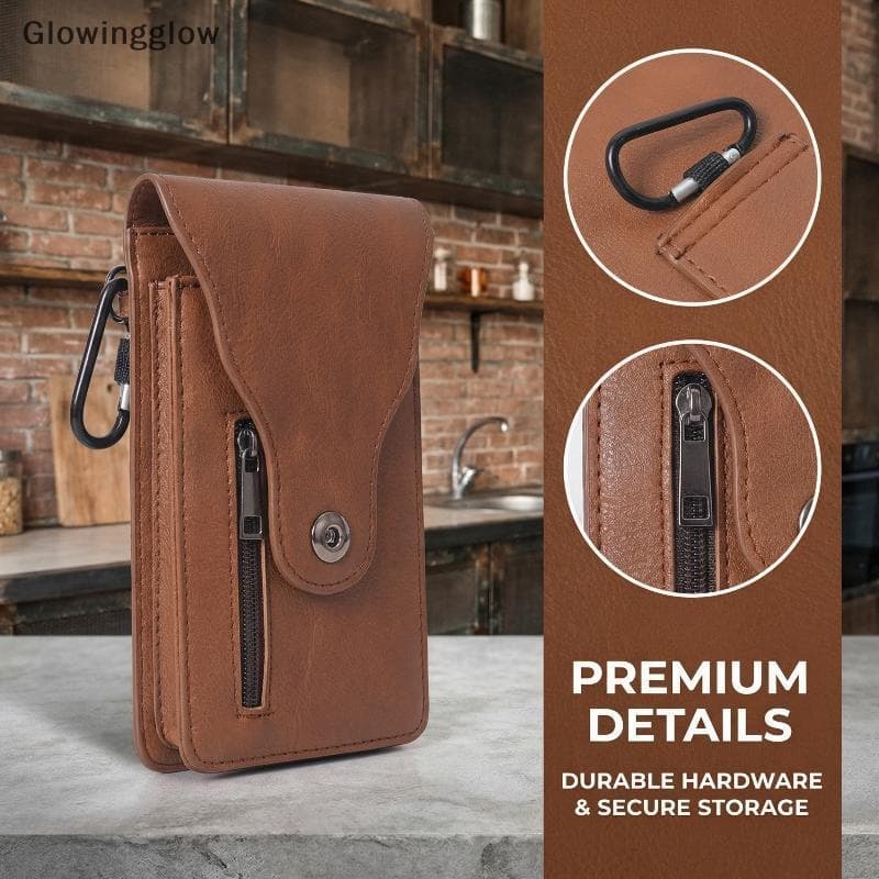 Bolsa Masculina De Couro PU GLW Com Clipe Para Cinto Trabalho E Corrida Brilhante