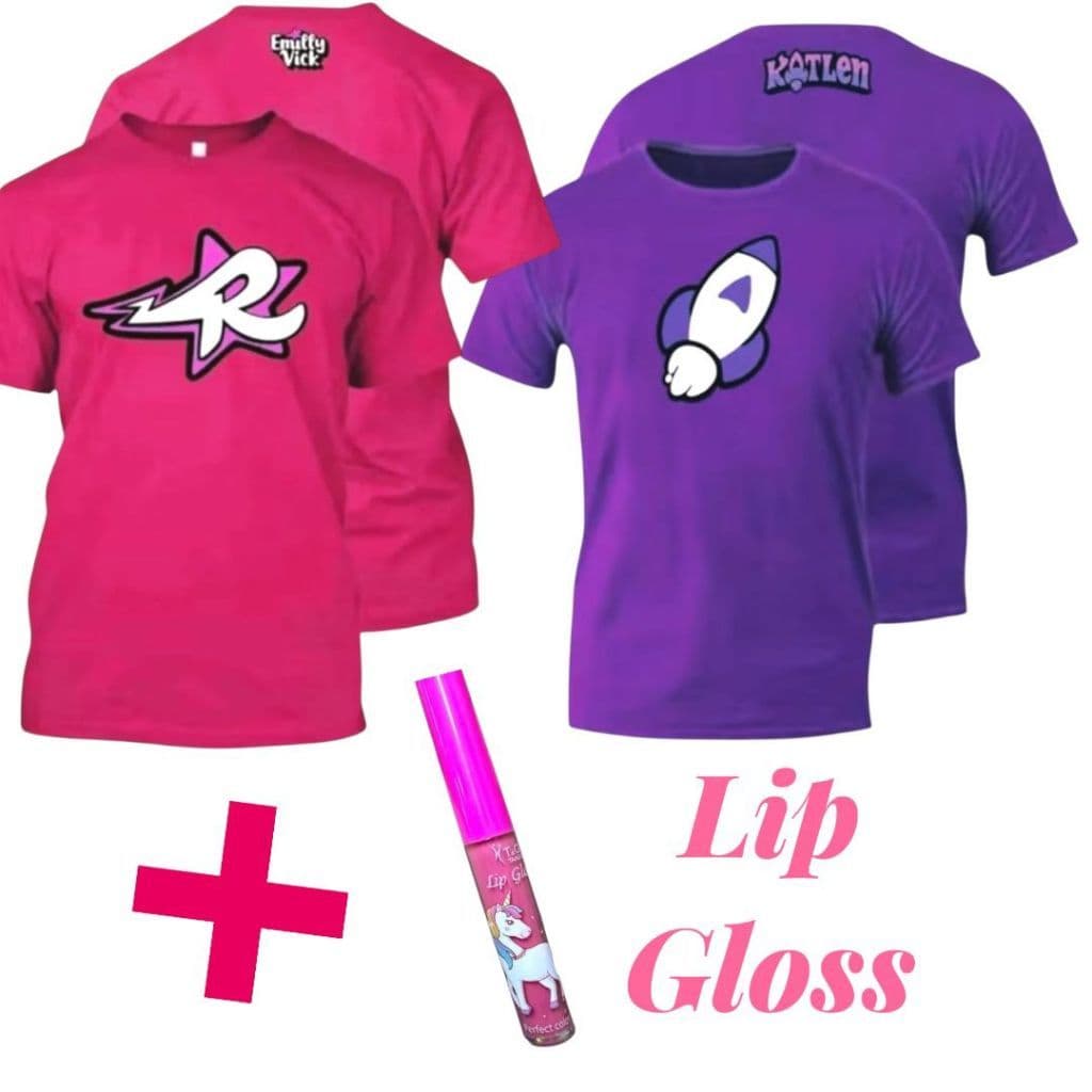 KIT 2 Camisas 100% Algodão Emilly Vick & Katlen + Lip Gloss Brinde! Rosa, Roxa e Preta Para Meninas Otima Qualidade
