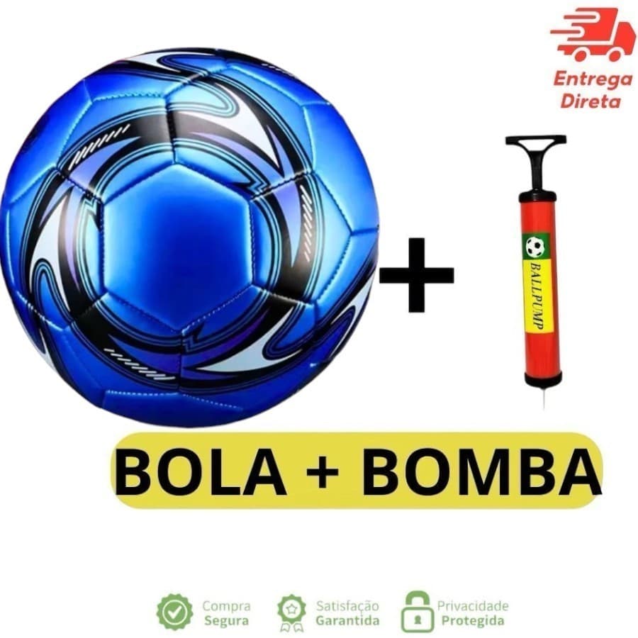 Kit Bola de Futebol + Bomba de Ar Manual Portátil Para Encher Tamanho5 Oficial Couro Sintético Campo Costurada.....