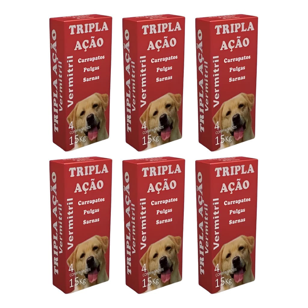 Anti Pulgas Carrapatos Vermes Sarnas 15kg 24 Comprimidos Vermitril