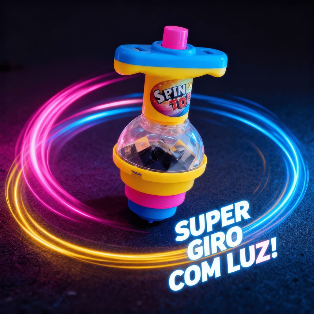 Pião com Lançador LUZ Super Giro Led Luminoso Brinquedo Infantil Menino Menina Criança