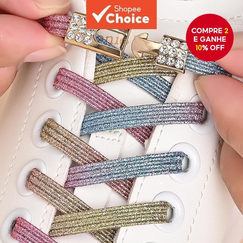 Par de Sapatos com Fivela e Pérola Diamante Elastic Lazy Shoelace para Tênis