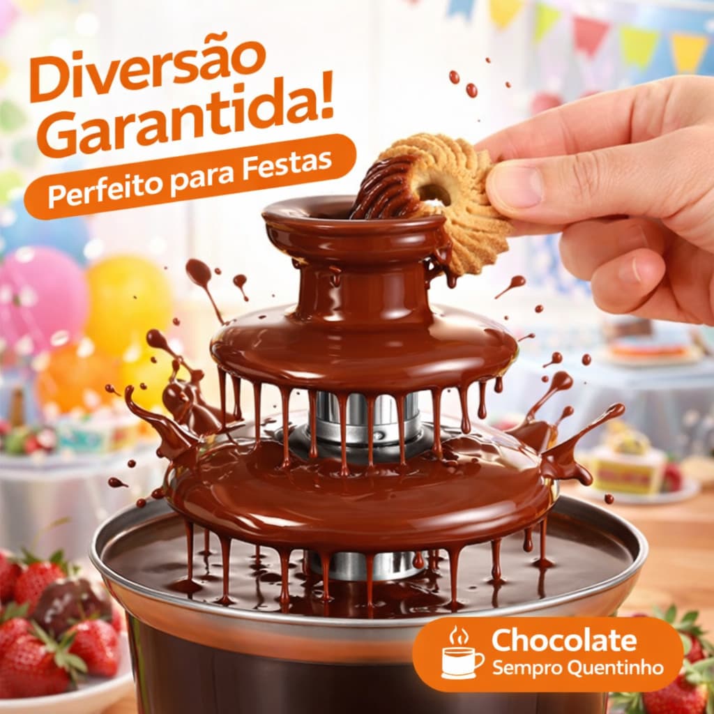 Mini Cascata de Chocolate Elétrica 3 Andares 110V | Fondue Quente para Festas e Sobremesas