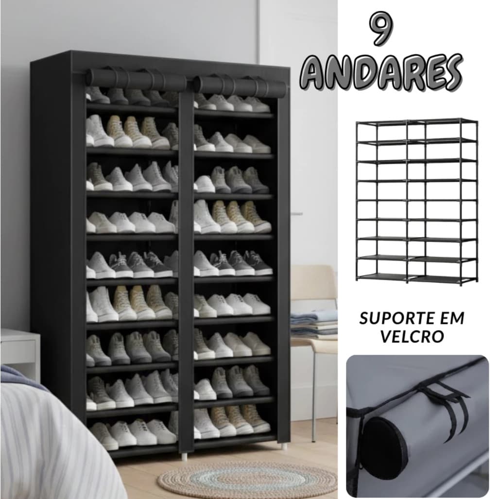 Sapateira Organizador De Calçados 9 Prateleiras Desmontável Com 9 Andares Suporta Até 54 Pares Top