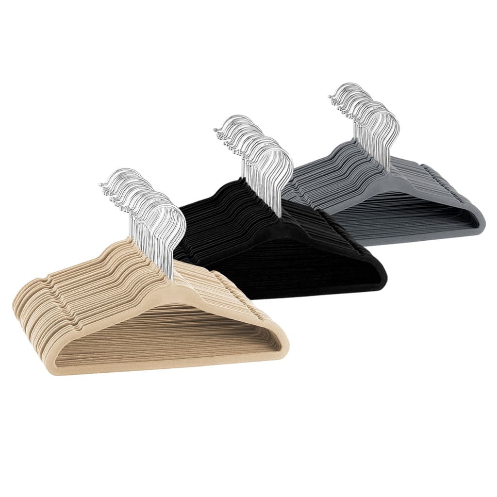 Kit 20 Cabides Veludo Adulto Slim Antiderrapante Preto, Bege ou Cinza