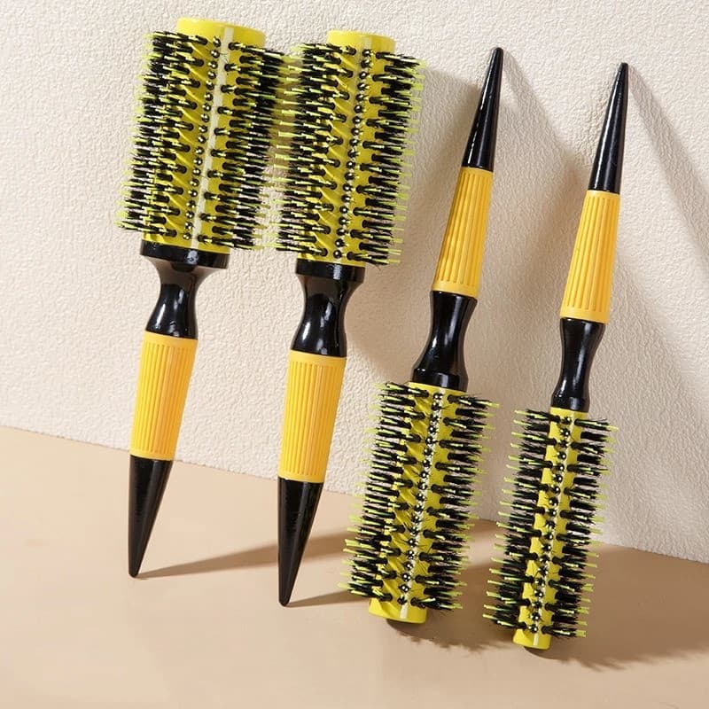 Escova De Cabelo Térmica Amarela Cerdas De Javali Mista Madeira