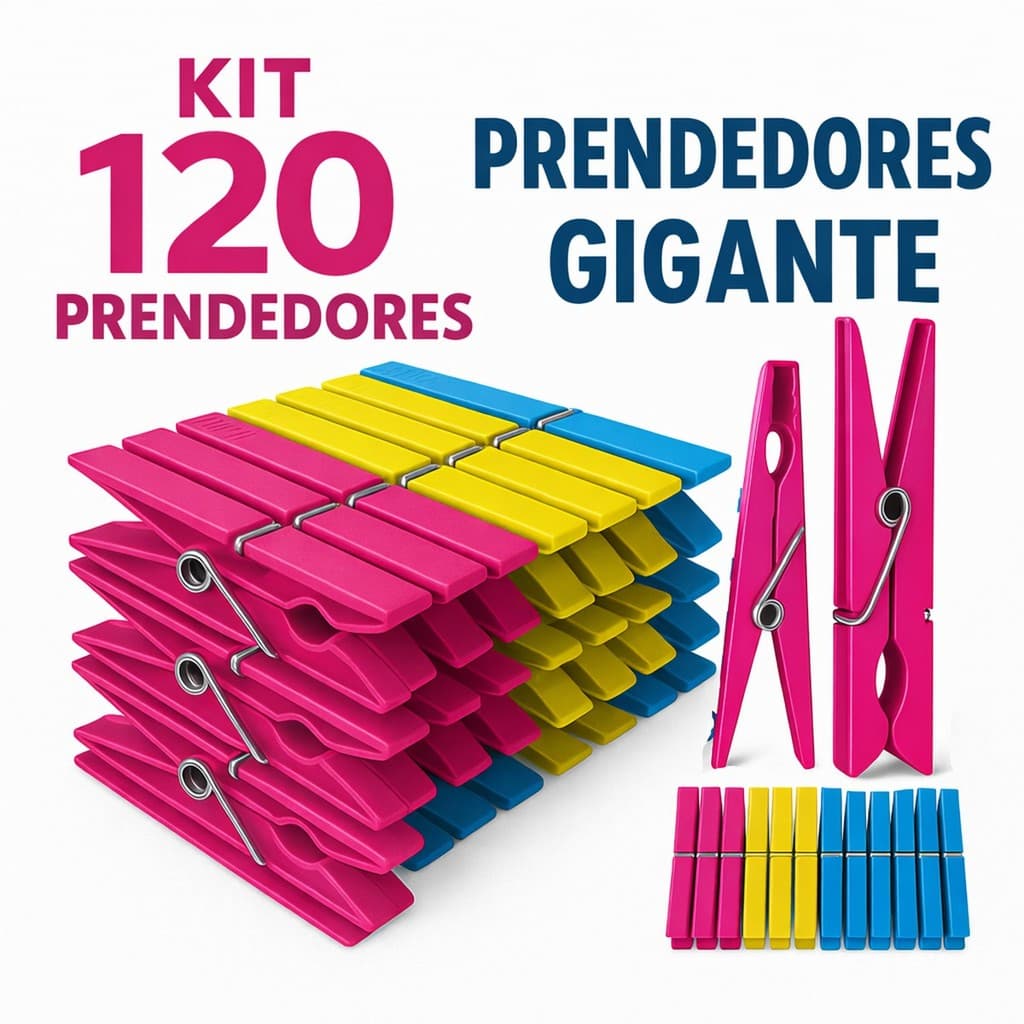 Kit 120 / 72 / 60 Prendedores Pregadores de Roupa em Plástico Reforçado - Cores Sortidas