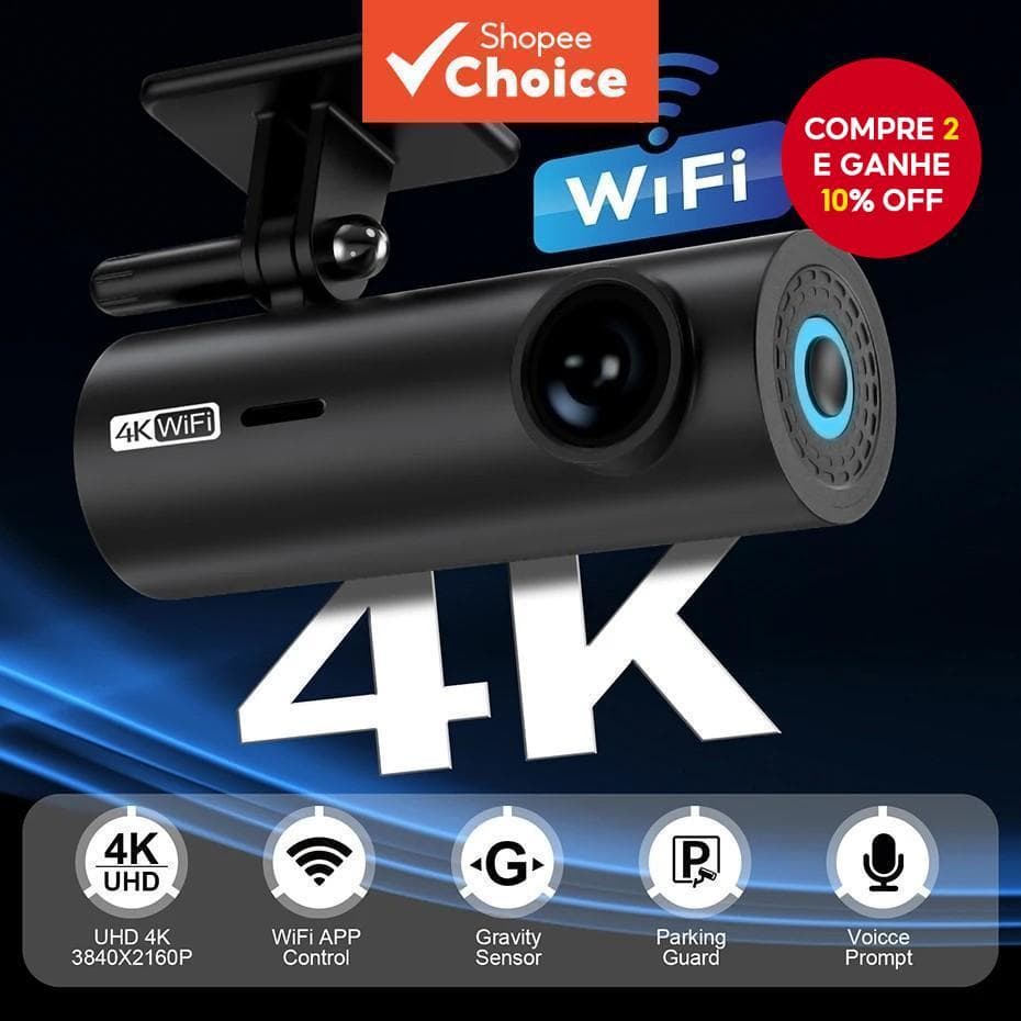 4K UHD WiFi Dash Cam 3840x2160P Carro DVR Gravador De Vídeo Visão Noturna WDR Controle De Voz Modo De Estacionamento