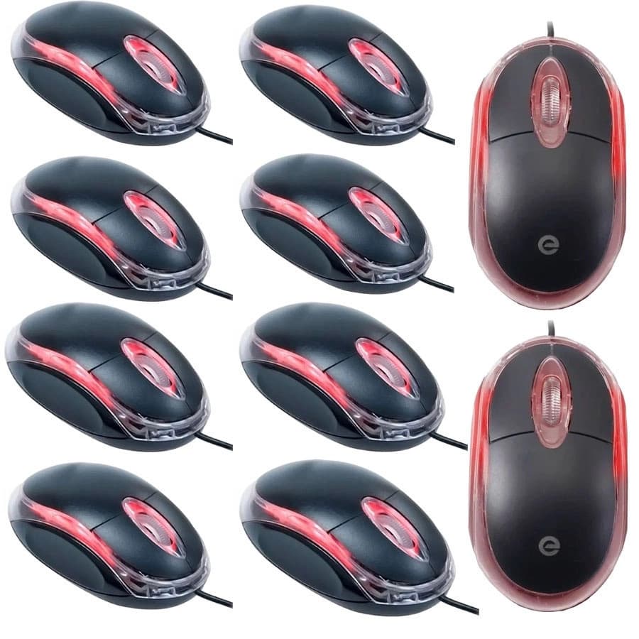 Kit 10un Mouse Usb Com Led 1000dpi Mini Ms-9 Exbom Preto