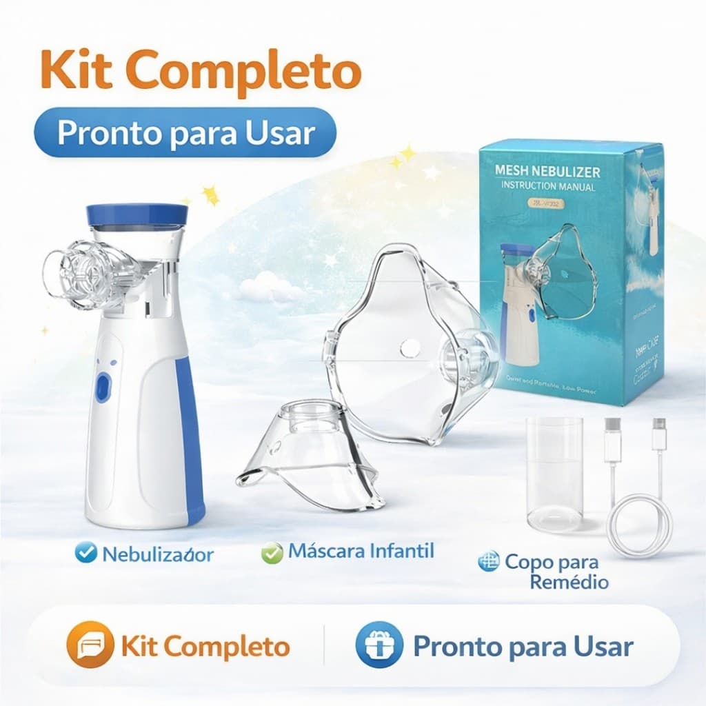 Nebulizador Inalador Portátil Mesh Silencioso Ideal para Casa e Viagem