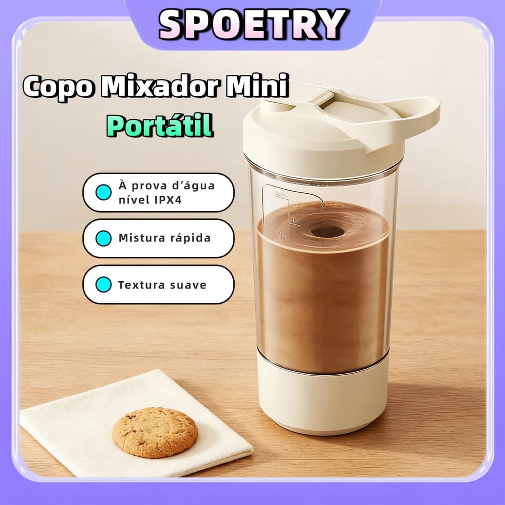 Copo Mixador Mini Portátil 450ml - Shaker para Vitaminas, Shakes e Café, Mistura Rápida e Prática