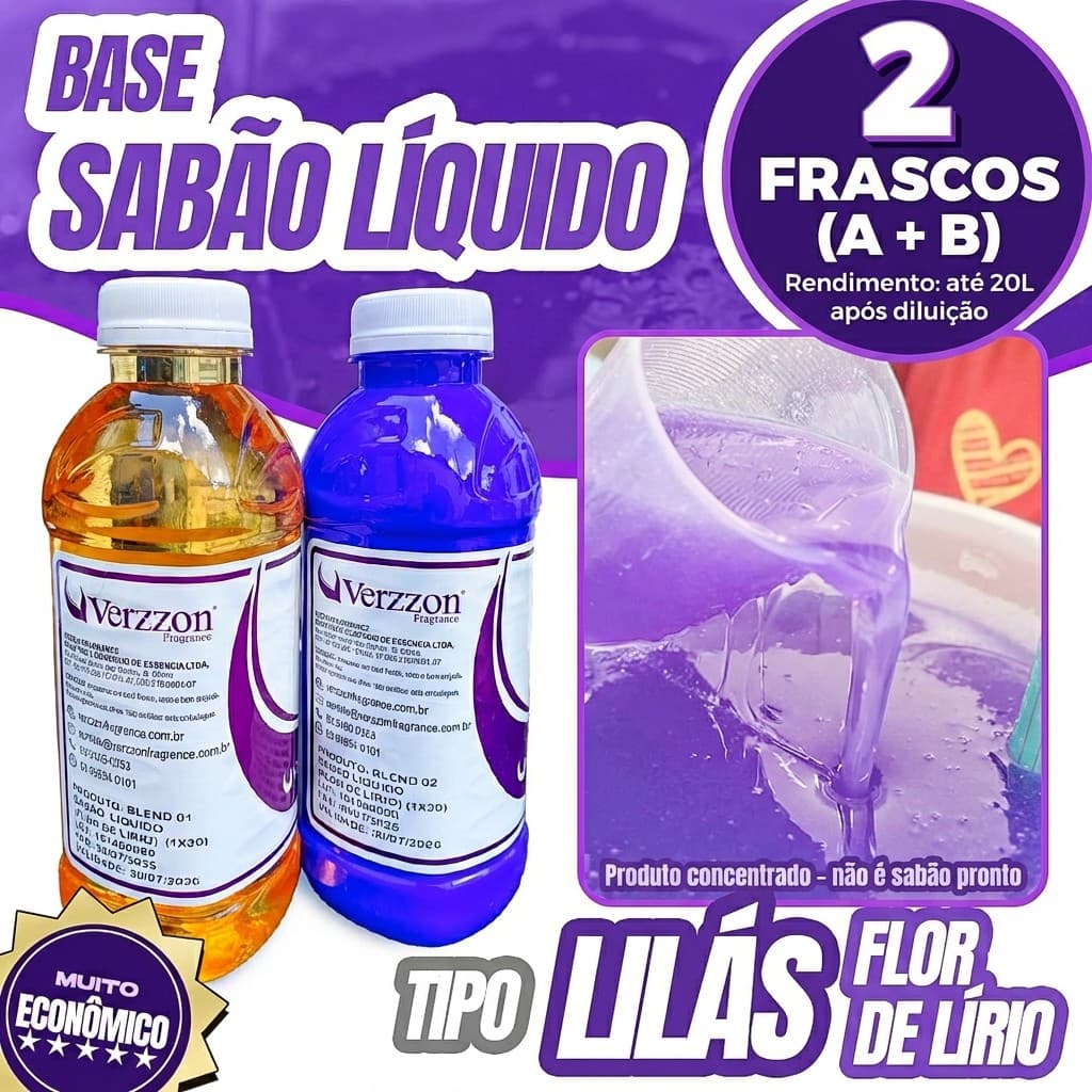 Base Concentrada VERZZON para Sabão Líquido FLOR DE LIRIO - 2 FRASCOS JUNTOS (blend 1 + blend 2) rendem até 20L