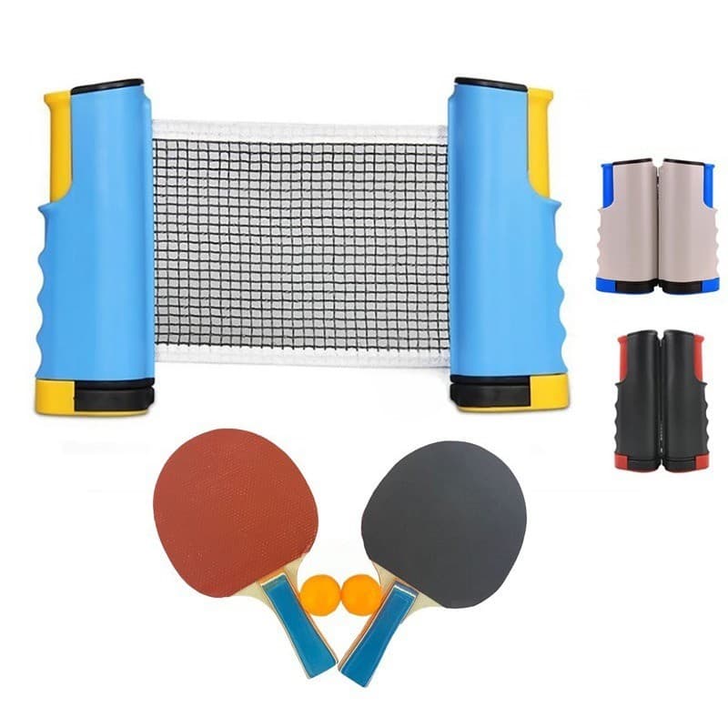 Conjunto de Ping Pong Portátil | Rede Extensível, 2 Raquetes e 3 Bolas