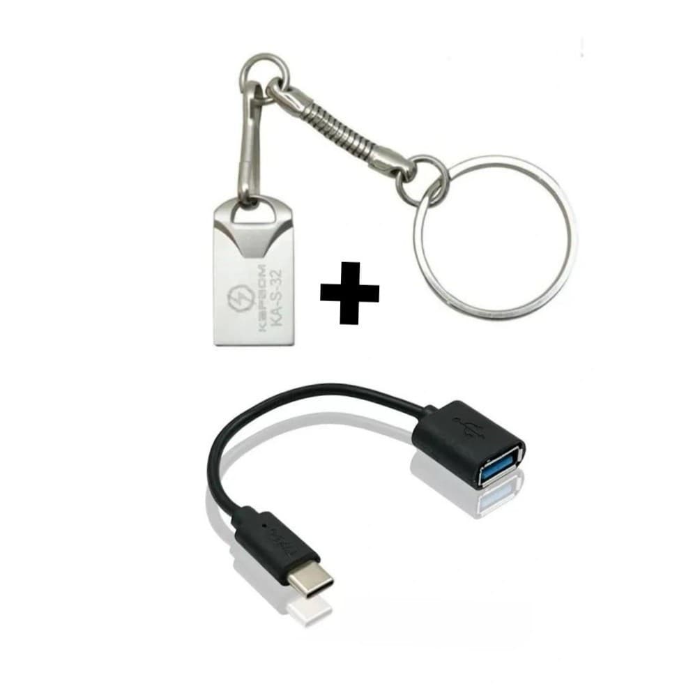 Kit Mini Pen drive 16Gb metalico pendrive + Cabo Otg tipo C transferencia dados smartphones