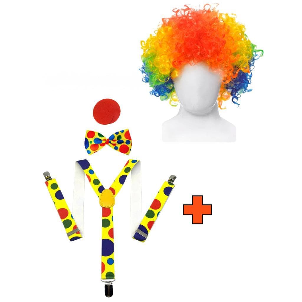 Kit Palhaço Nariz + Gravata + Peruca + Suspensorio festas fantasia carnaval cosplay circo animador