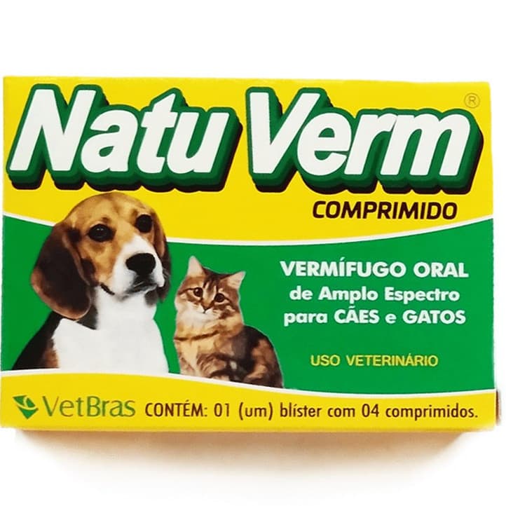 Natu Verm Cães e Gatos Vermífugo Dose Única 4 Comprimidos