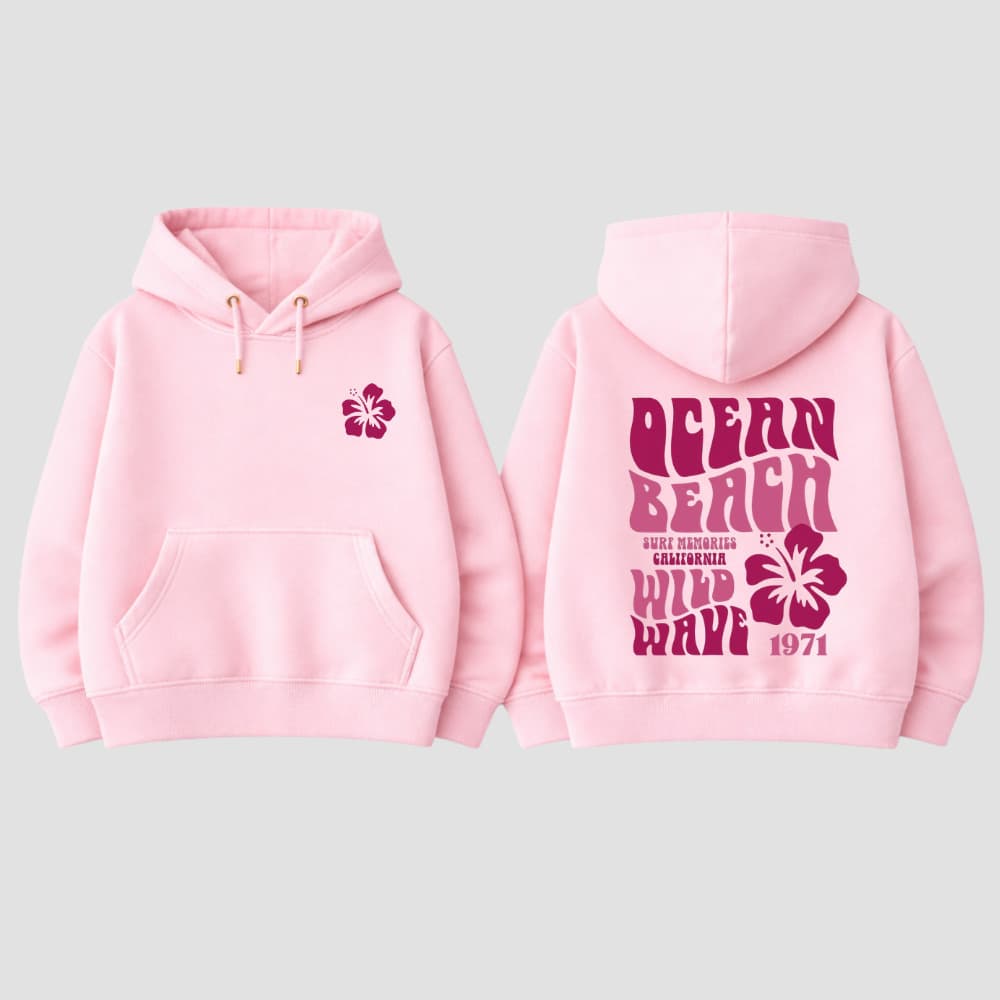 Moletom Infantil Canguru com Capuz Estampa Praia Floral Flanelado Quentinho Bolso Frontal