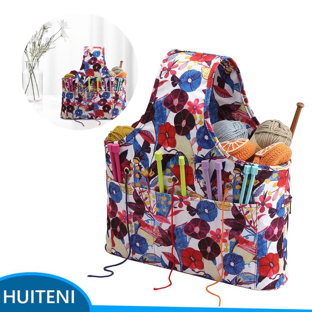 Bolsa De Agulha De Tricô Pano Macio Estampado Com Três Bolsas Alça Pequena Bolsos De Armazenamento Suéter Suspensa Furos