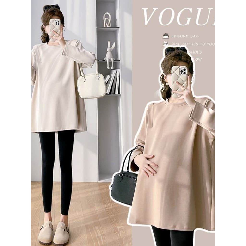 Roupas de maternidade roupas de outono 2026 novo estilo simples veludo alemão quente manga comprida topo solto tamanho g