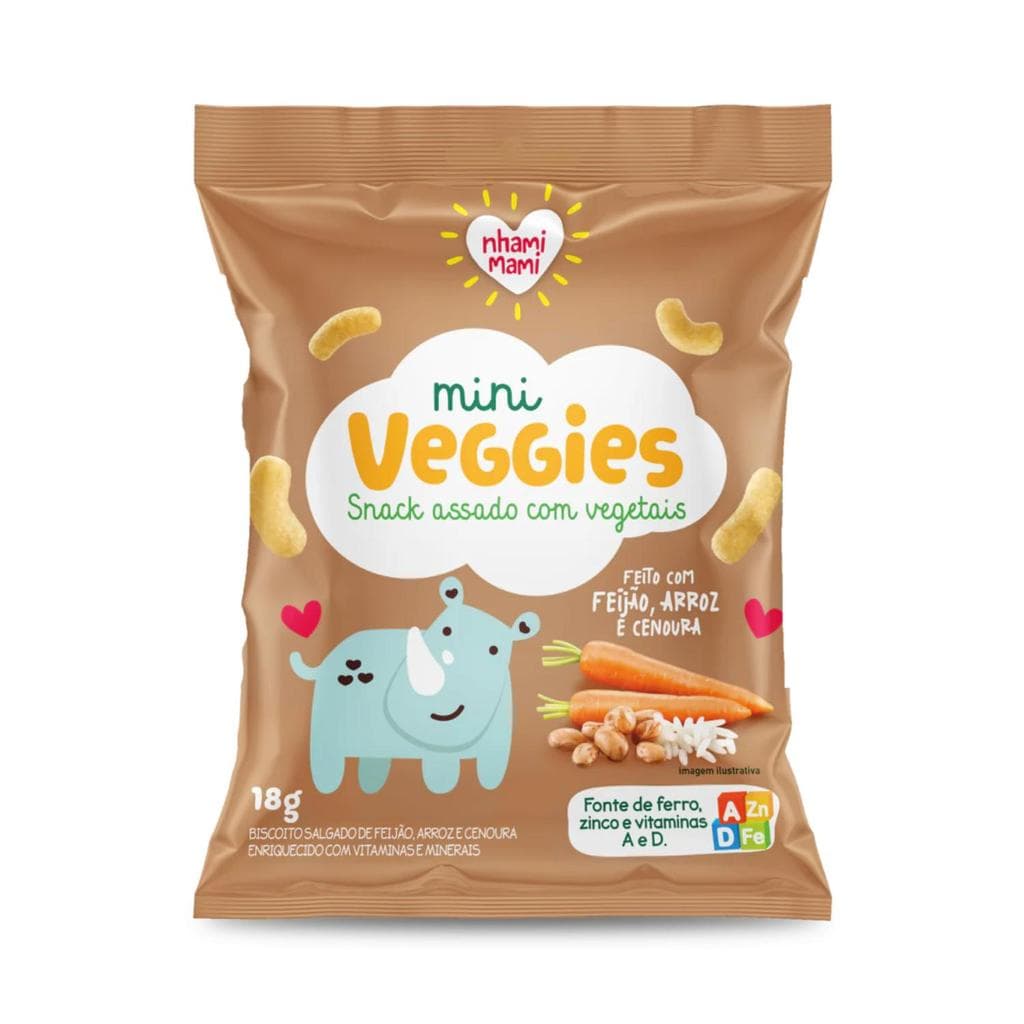 Snack Infantil Zero Glúten Feijão Arroz e Cenoura - Vegetais Mini Veggies Nhami Mami 18g
