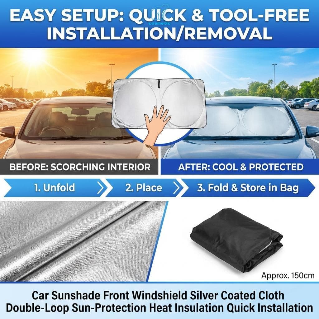 Pára-Sol De Carro Revestido De Prata-Protetor De Brisa De Laço Duplo Para Isolamento Térmico