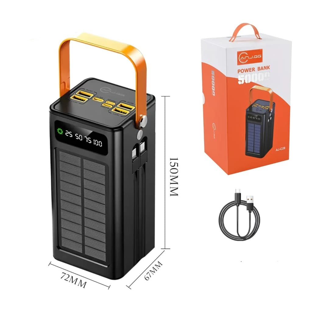 Carregamento solar com cabo, banco de energia portátil de grande capacidade, 50000mAh