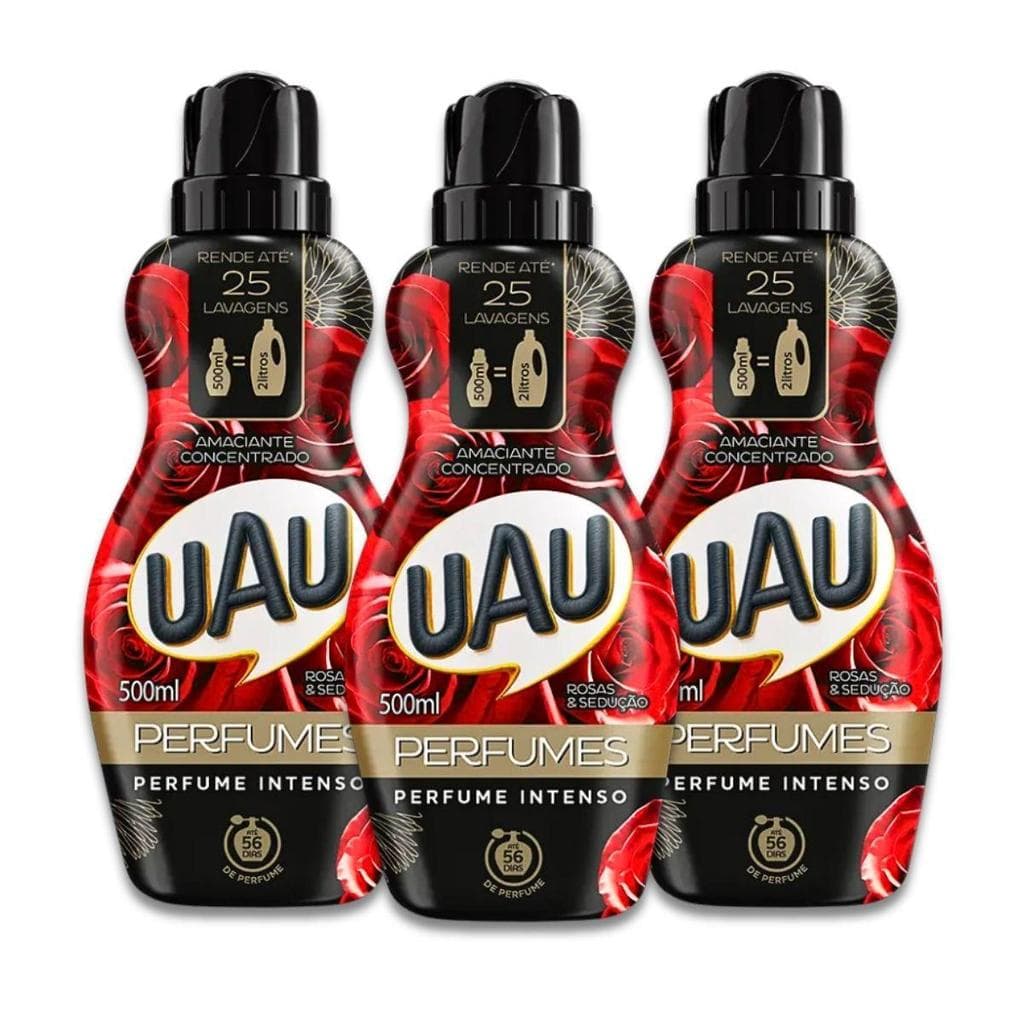 Kit 3un Amaciante Concentrado 500ml UAU Rosas e Sedução