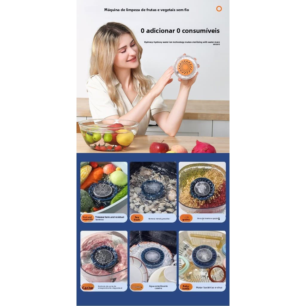 Máquina Lavadora de Alimentos Limpeza Ultrassônica para Frutas e Verduras | Remove Agrotóxicos 99% 