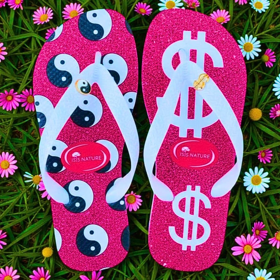Chinelo Estampa Equilíbrio Yin Yang Rosa e Preto Diferenciado Novdade