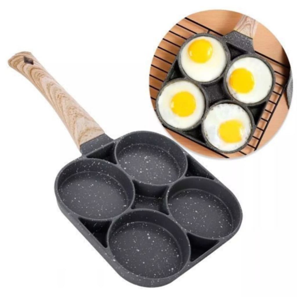 Frigideira Multifuncional Antiaderente 4 Em 1 Para Ovos , Hambúrguer , Omelete , Com Cabo De Madeira