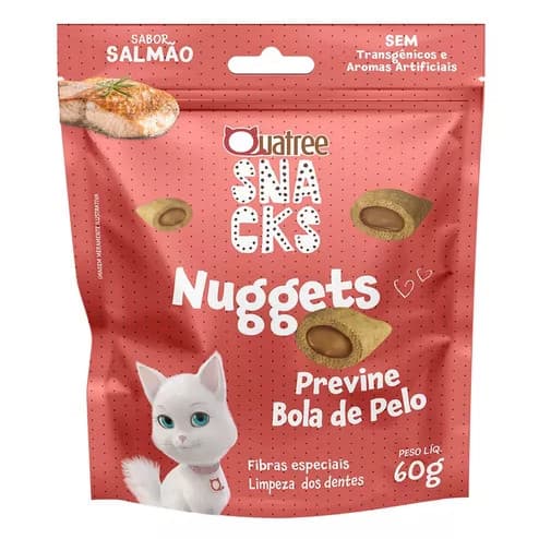 Snack Quatree Nuggets para Gatos Adultos Sabor Salmão Bola de Pelo - 60g
