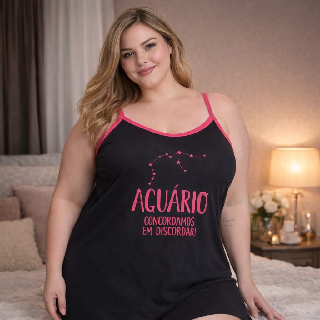 Camisola Signos Feminina Confortável Pijama Algodão Plus Size Leve Básica Verão