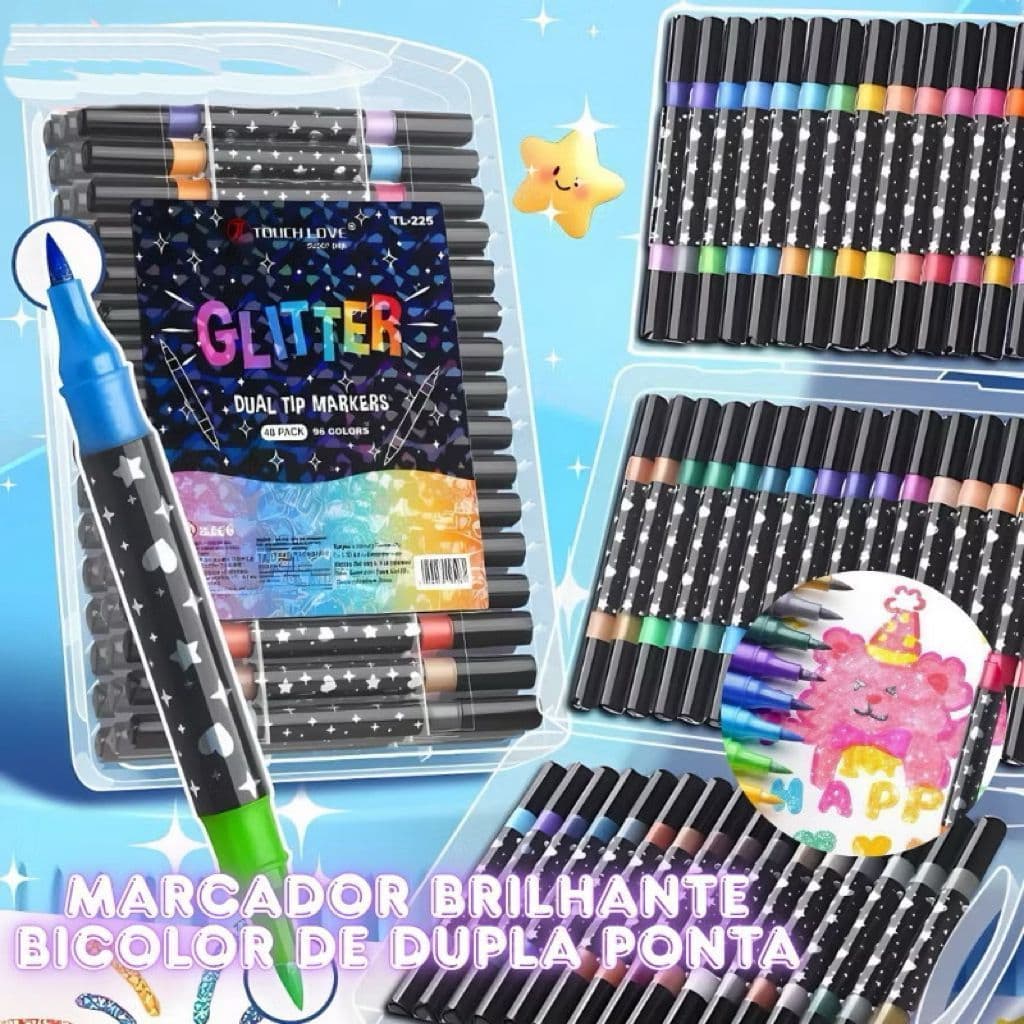 Marcador metálico 12/24/36/48 caneta de glitter  dupla marcador de cabeça dupla brilhante kit canetinhas coloridas