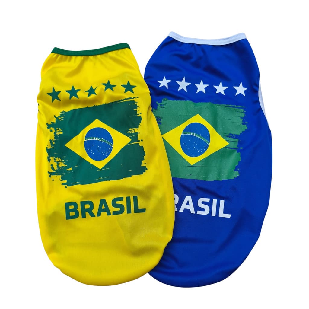 Camiseta Copa Pet Brasil Roupa Cachorro Gato Seleção Futebol Time Azul Amarela Confortável