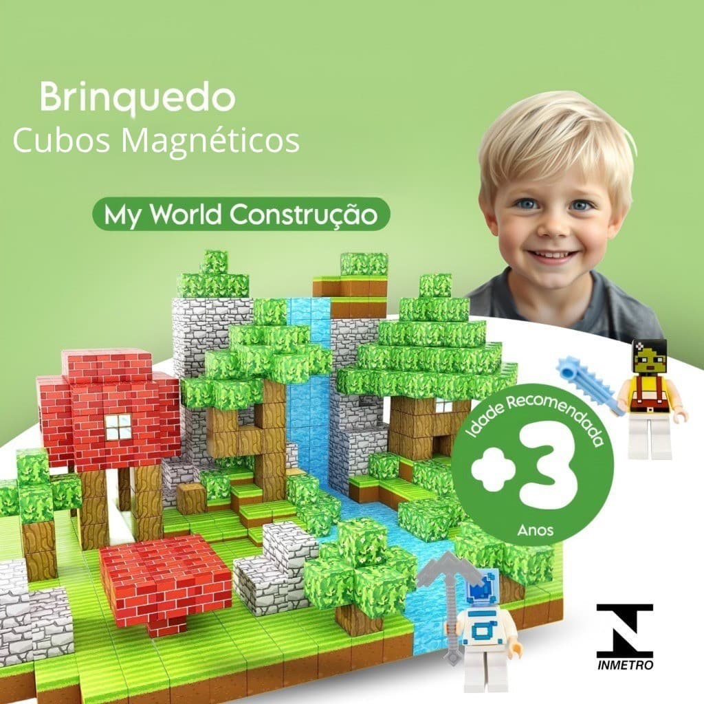 Kit 128/144/192/212/224/480 Blocos Mundo Magnéticos Cubos De Construção Brinquedo Infantil Educativo Monte Cenários