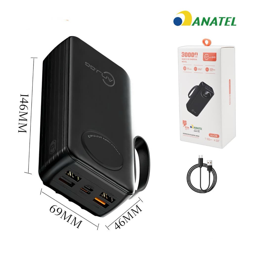 Carregador Power Bank Portátil 30000mah Universal Saida 4 Cabos