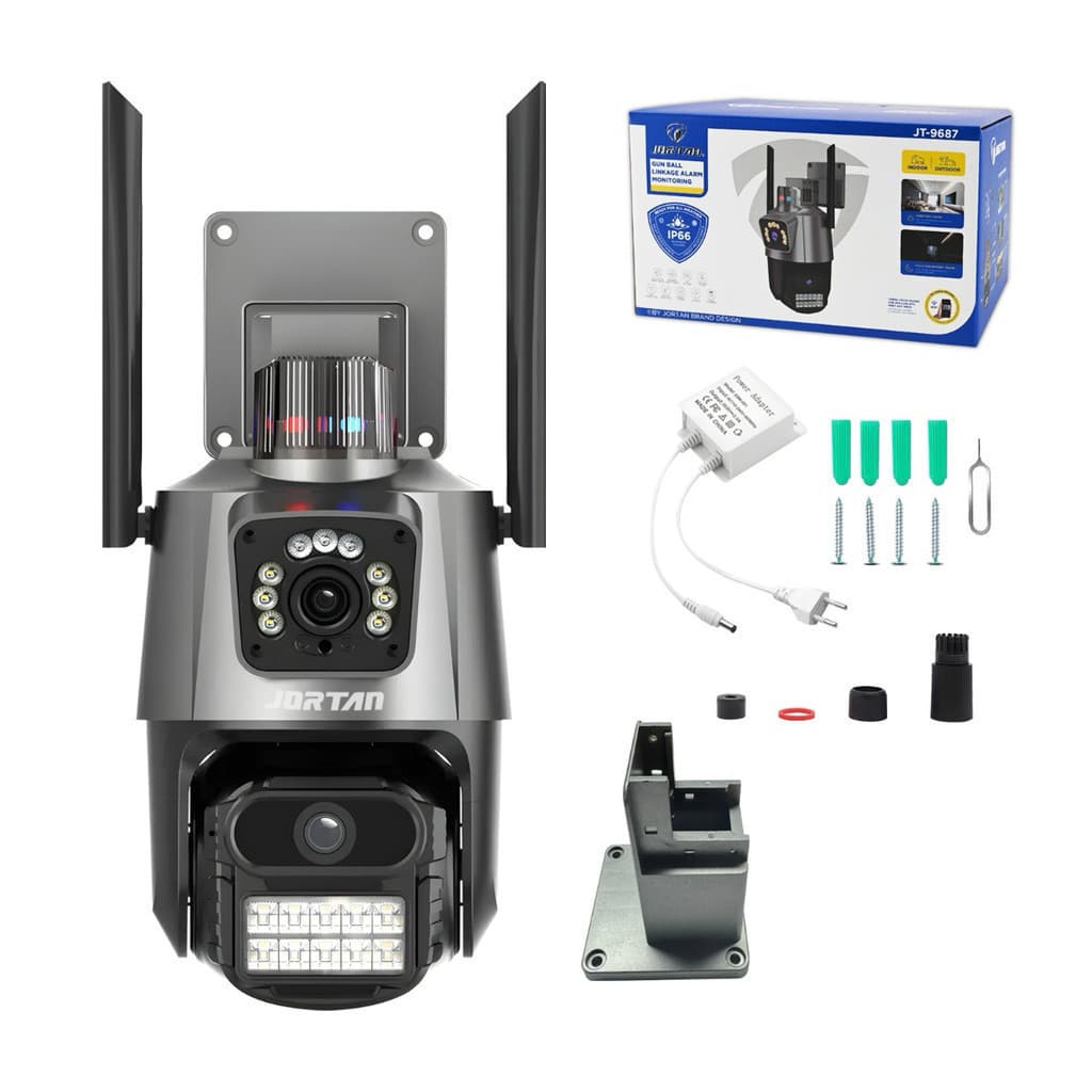 Câmera de vigilância externa Wi-Fi com lente dupla IP66 360° 4K 6MP, sirene à prova d'água ICSEE