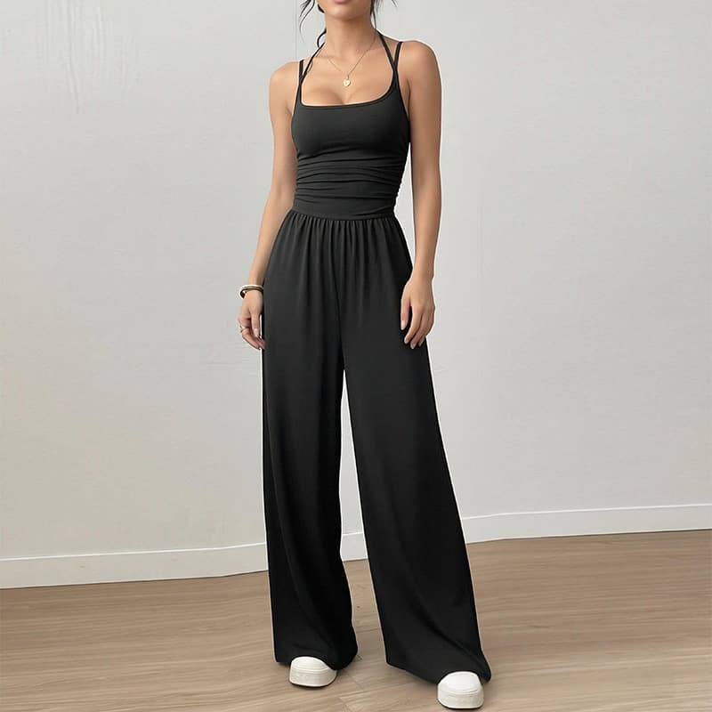 Novas roupas femininas Commuter diário cintura alta cor sólida perna larga macacão (30531)